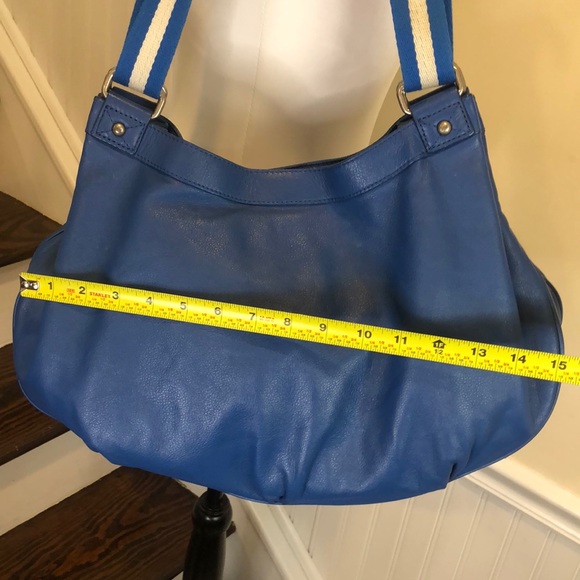 MARC JACOBS Blue Striped Crossbody Strap Pinstriped Interior Blue Leather Bag - Picture 12 of 17